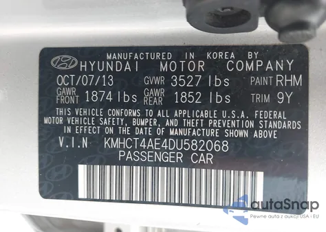 2013 Hyundai Accent Gls z USA, uszkodzony, nr VIN KMHCT4AE4DU582088